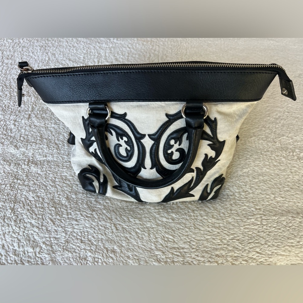 RARE Vintage Christian Lacroix leather and linen handbag